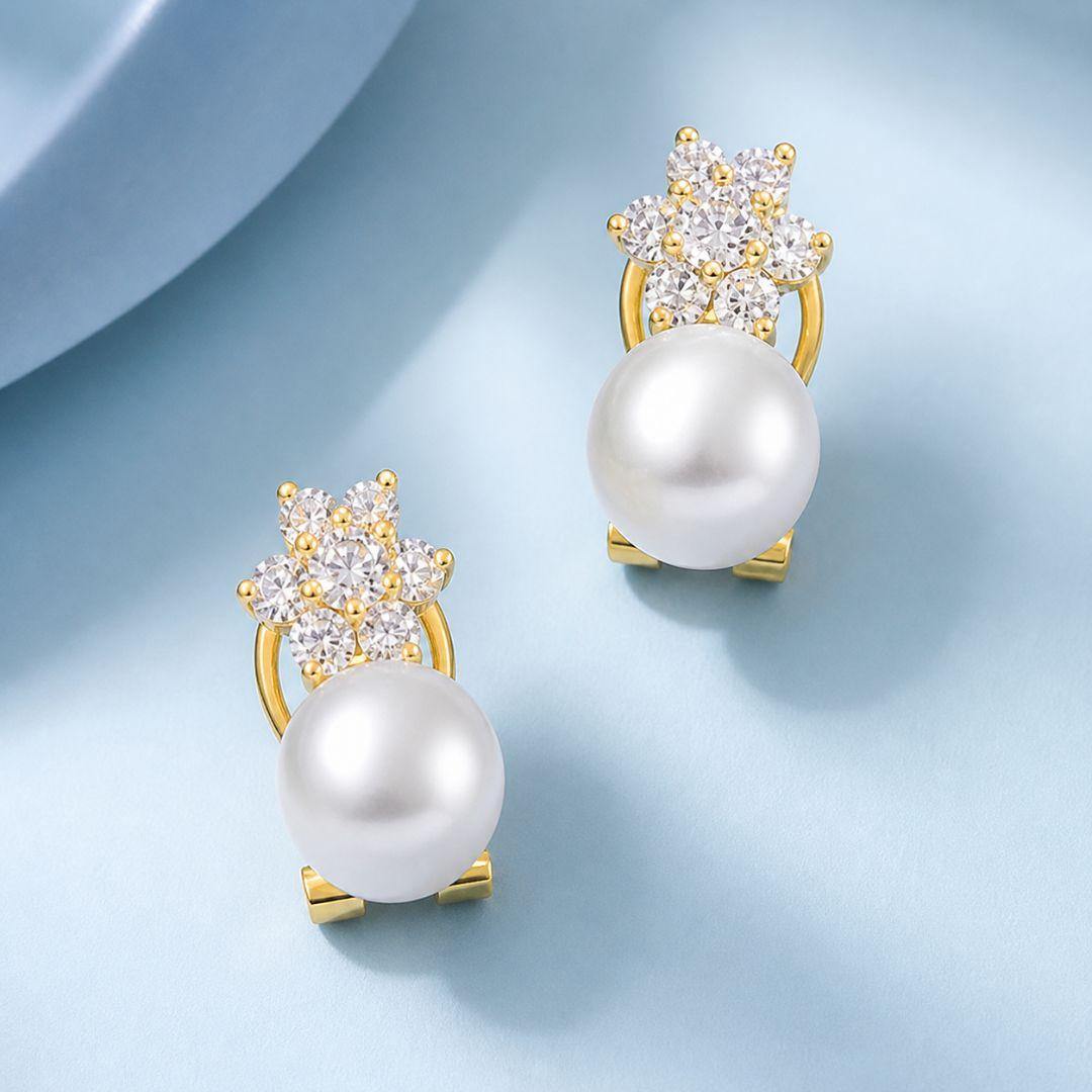 Pendientes Oro 18K con Perlas y Circonitas – Elegancia Clásica y Distinción