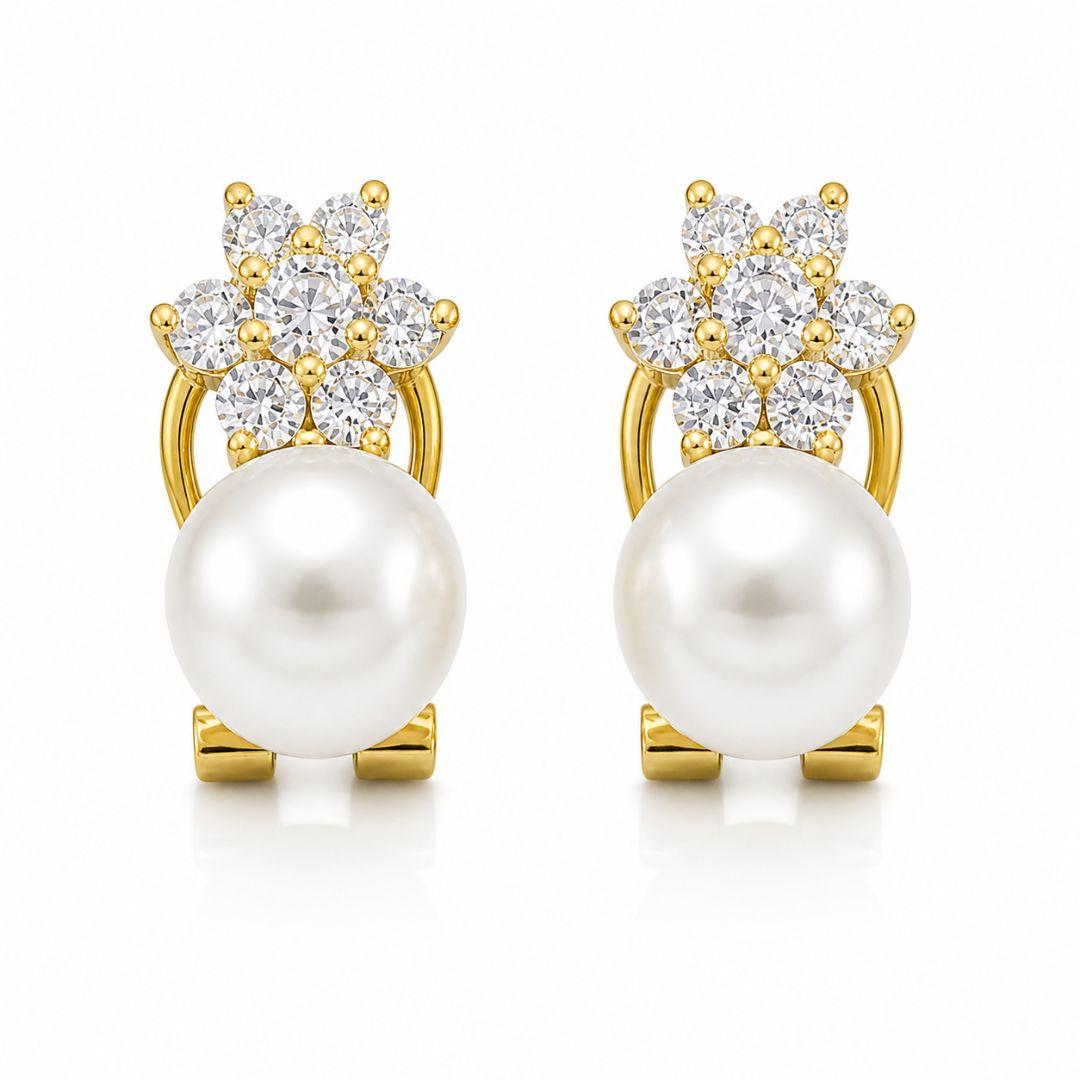 Pendientes Oro 18K con Perlas y Circonitas – Elegancia Clásica y Distinción