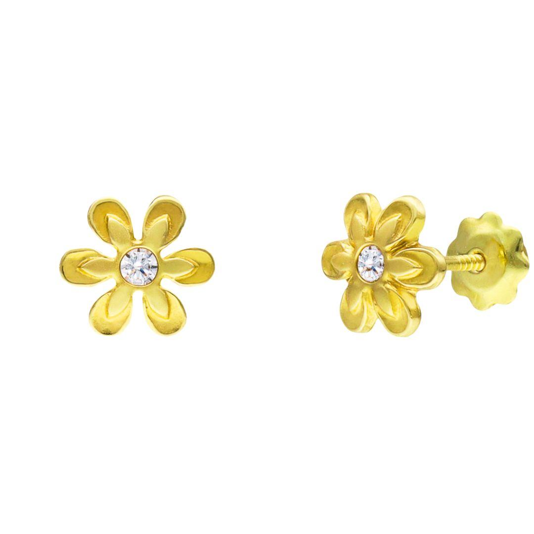 Pendientes Pequeña Flor de Luz Oro 18K con Circonitas