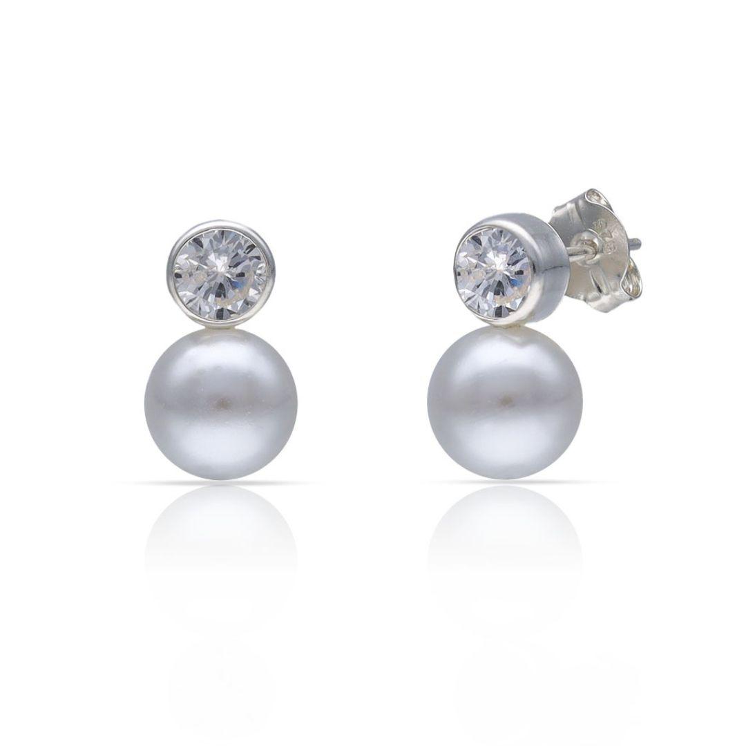 Pendientes Plata de Ley con Perlas y Chatón de Circonitas – Clásicos con Brillo Moderno