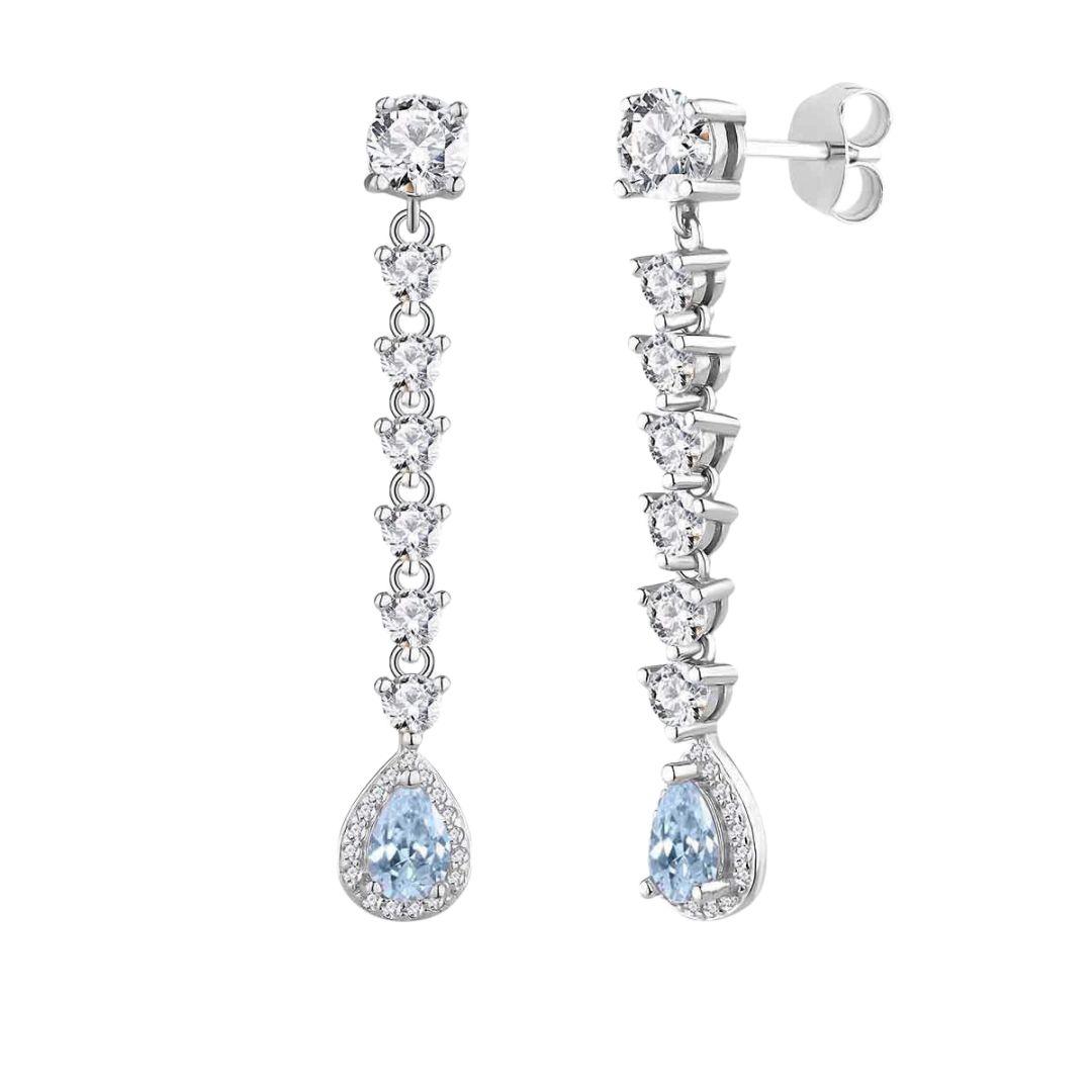 Pendientes colgantes de plata con circonitas aguamarina