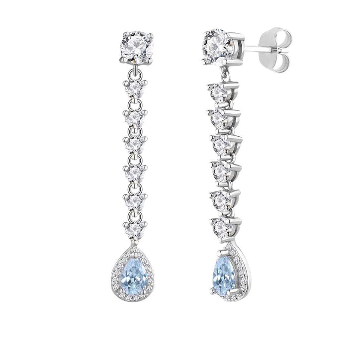 Pendientes colgantes de plata con circonitas aguamarina