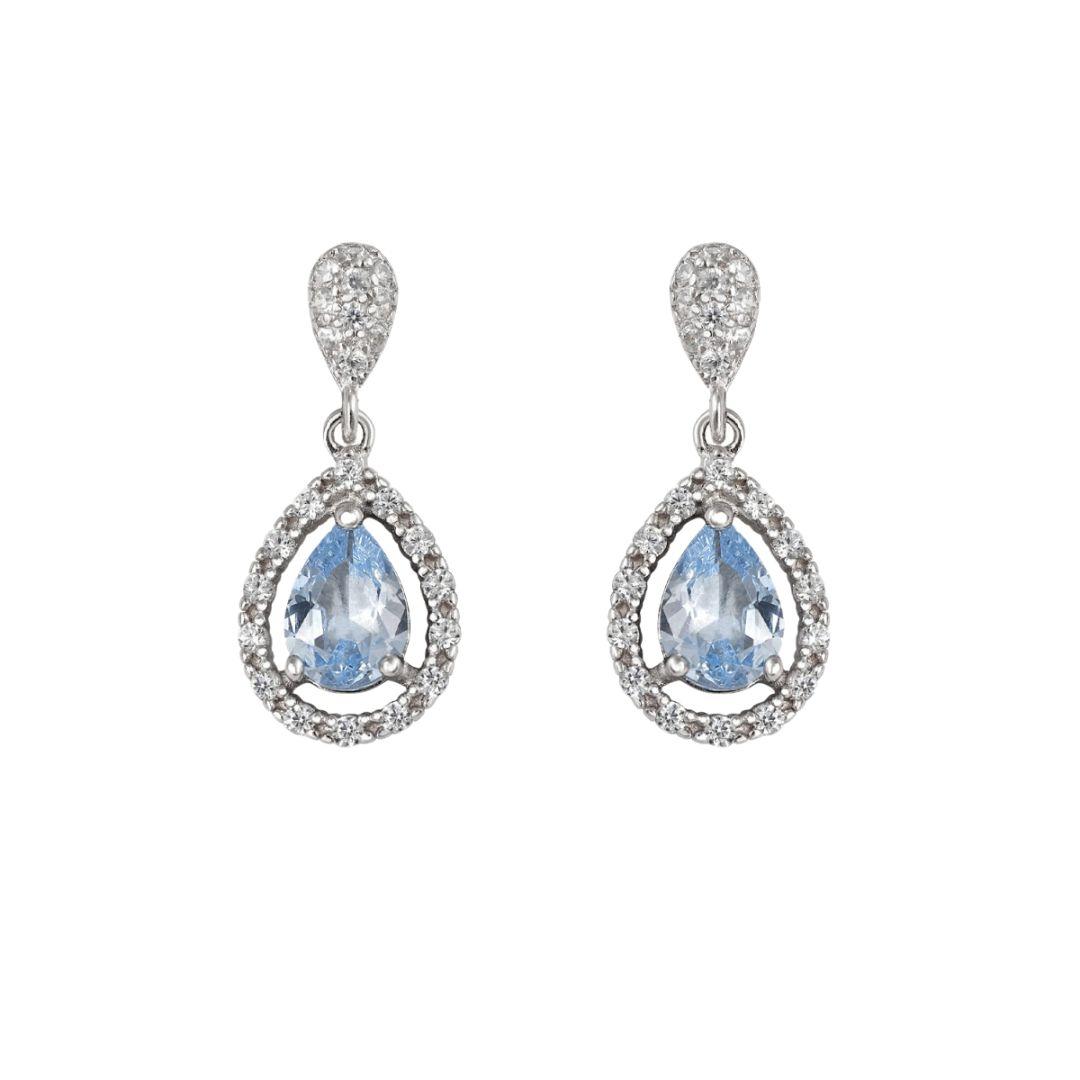 Pendientes colgantes de plata con circonitas gota aguamarina