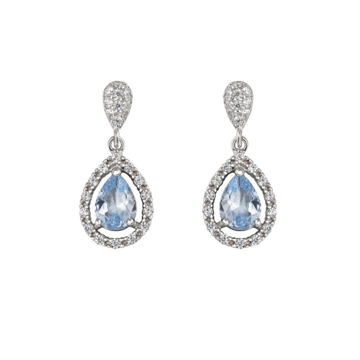Pendientes colgantes de plata con circonitas gota aguamarina