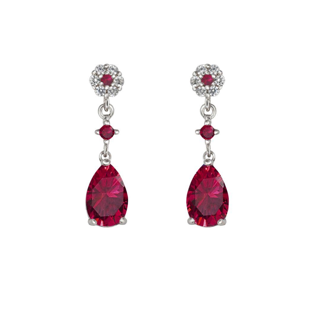 Pendientes colgantes de plata con circonitas gota rubi