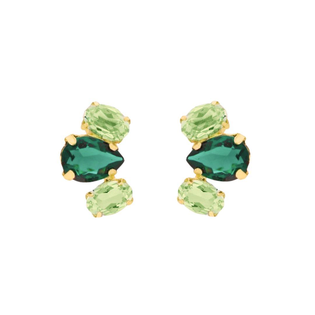 Pendientes con cristales verde en plata con baño de oro