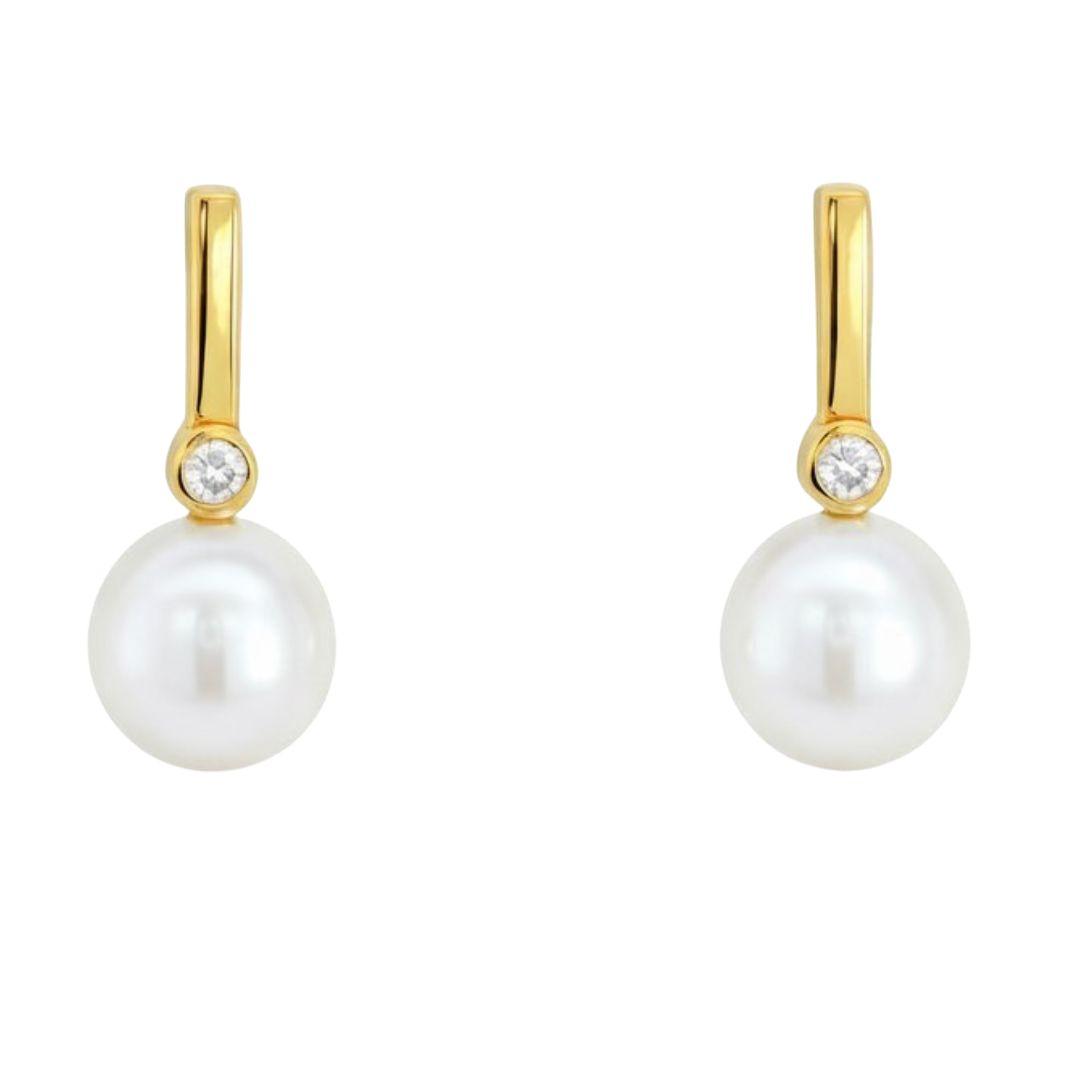 Pendientes de Oro 9K con Circonita y Perla Cultivada 6 mm