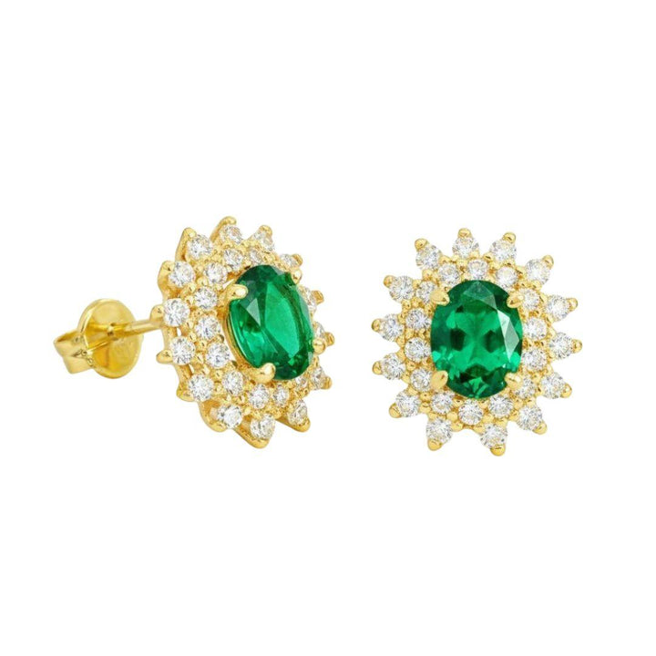 Pendientes de Oro 9K con Piedra Verde y Circonitas