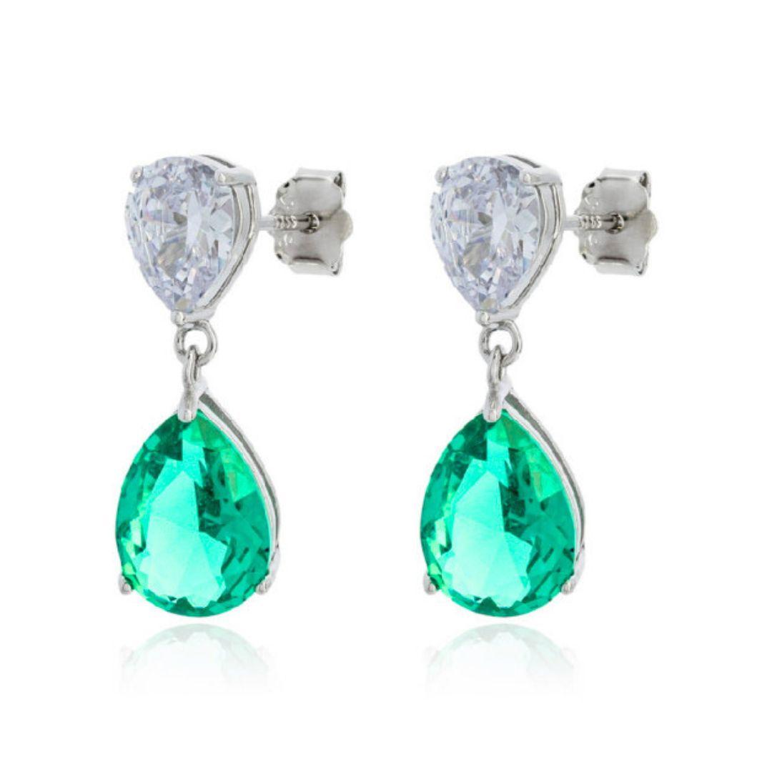 Pendientes de Plata 925 Rodiada con Circonitas Turquesa y Blanca