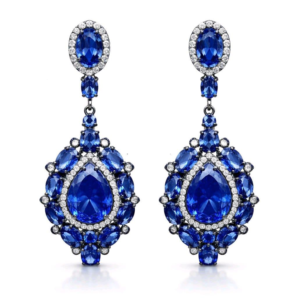 Pendientes Colgantes Azules para Ceremonia en Plata de Ley