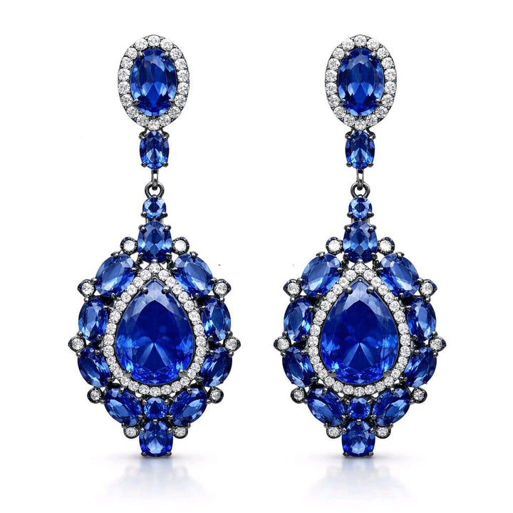 Pendientes Colgantes Azules para Ceremonia en Plata de Ley