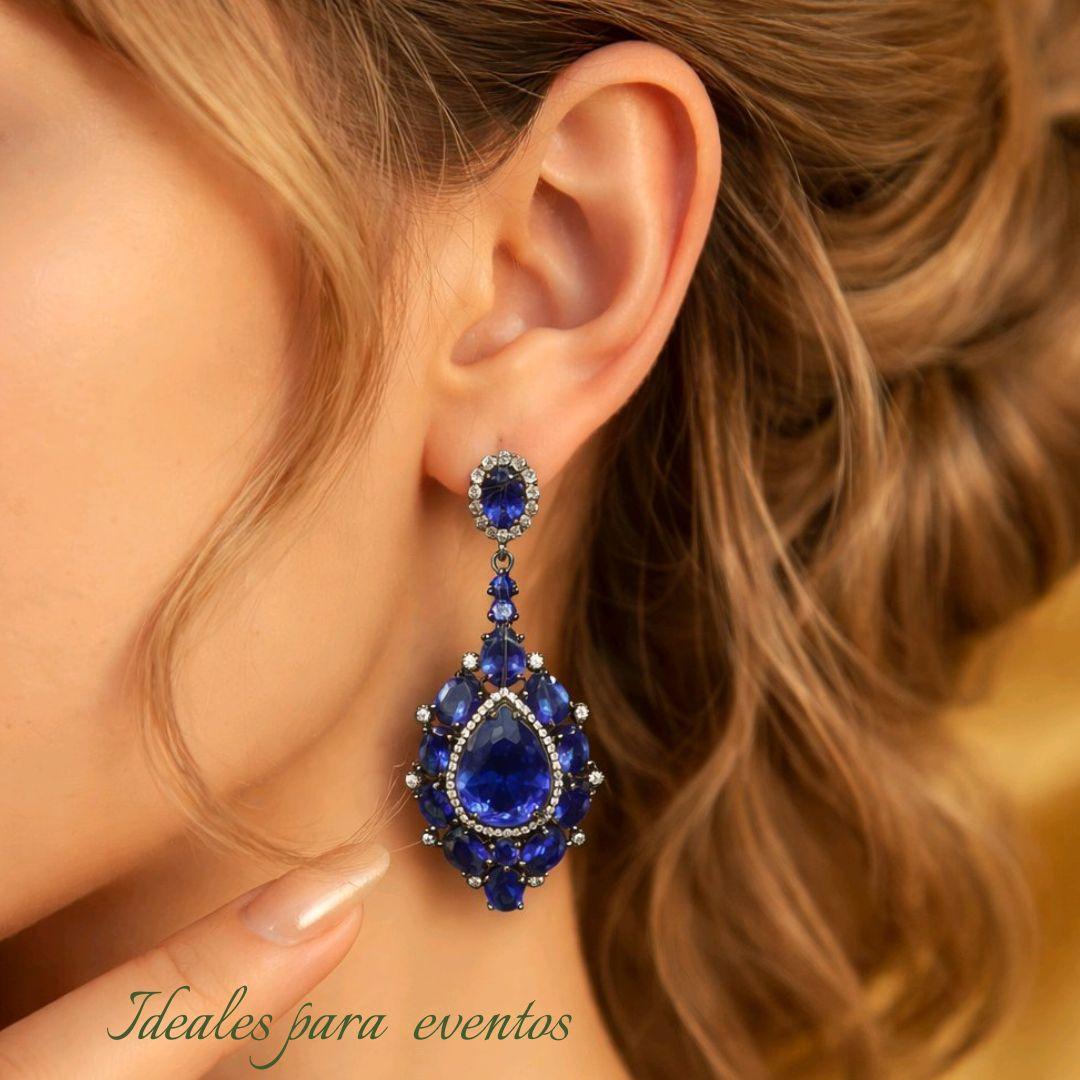 Pendientes Colgantes Azules para Ceremonia en Plata de Ley