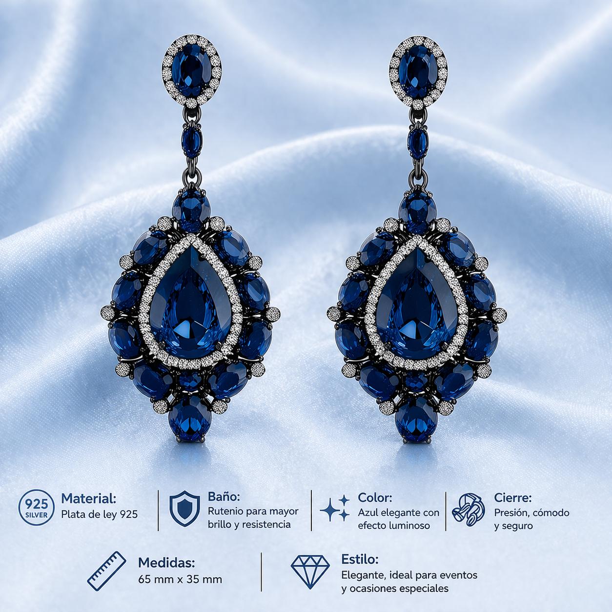 Pendientes Colgantes Azules para Ceremonia en Plata de Ley