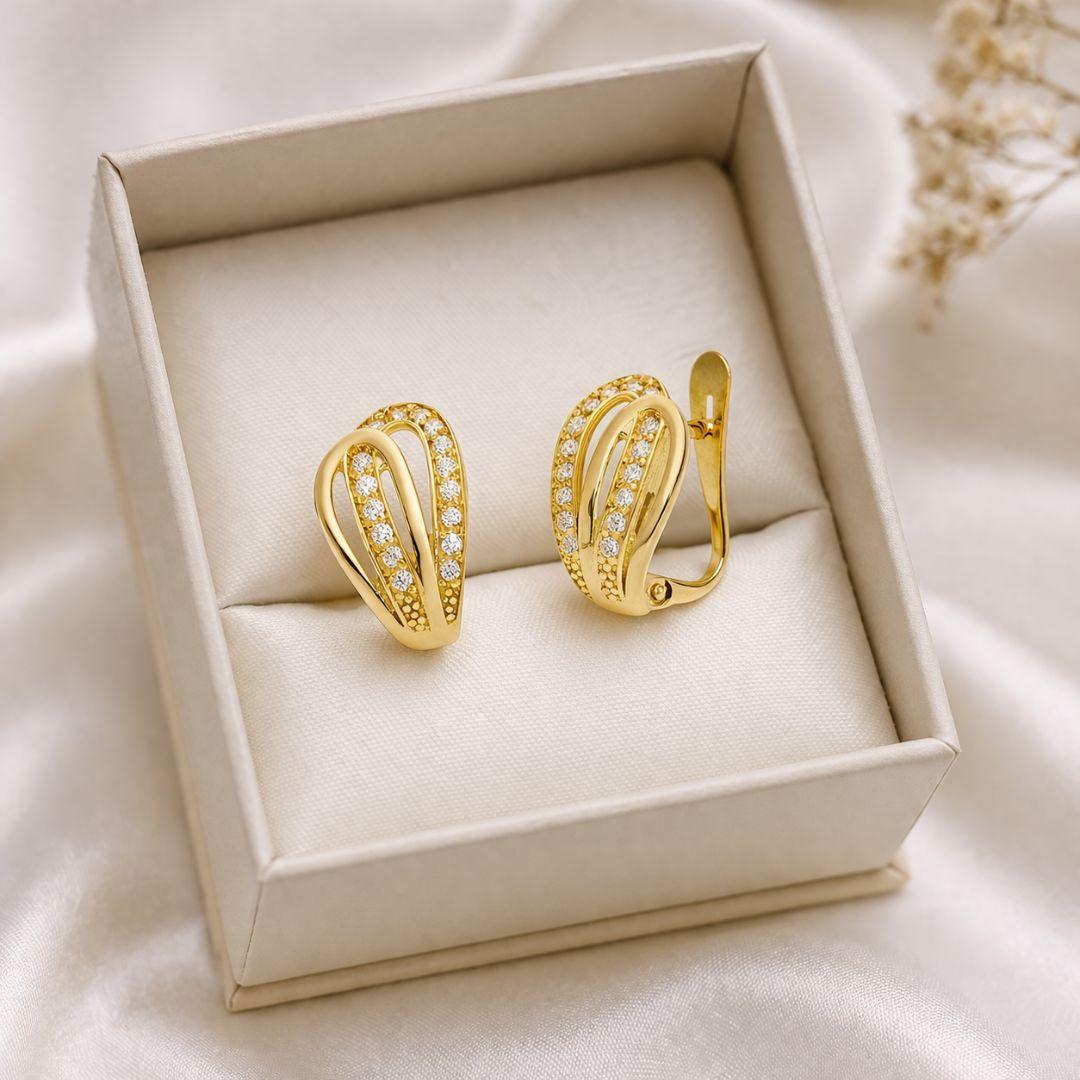 Pendientes de Oro 18K con Circonitas y Cierre Catalán