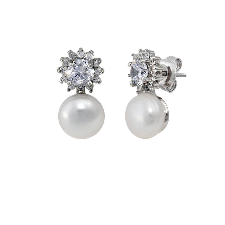Pendientes de plata tu y yo con perla y circonitas brillante