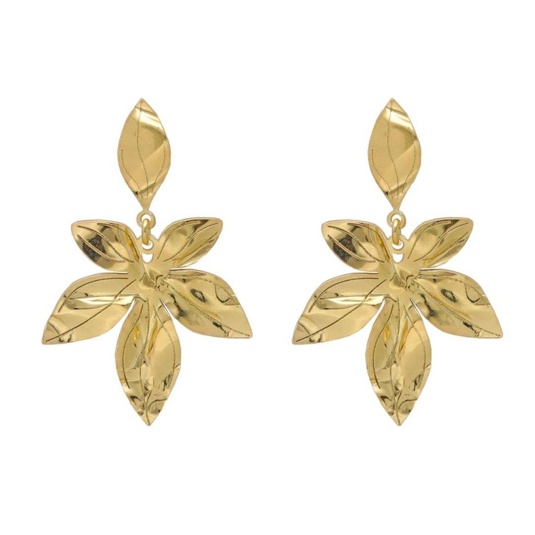 Pendientes largos hoja bicolor en Plata bañada en Oro · Victoria Cruz
