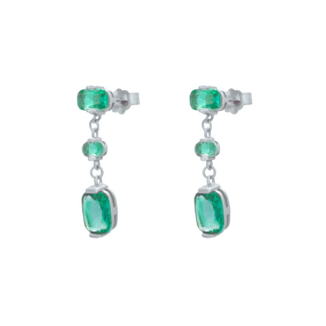 Pendientes Finos Largos de Plata con Piedras Verdes