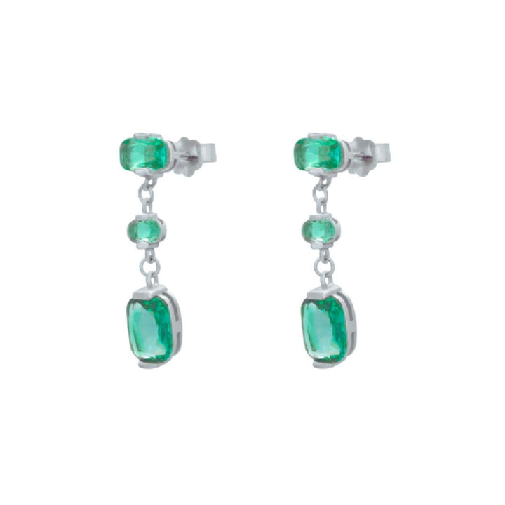Pendientes Finos Largos de Plata con Piedras Verdes