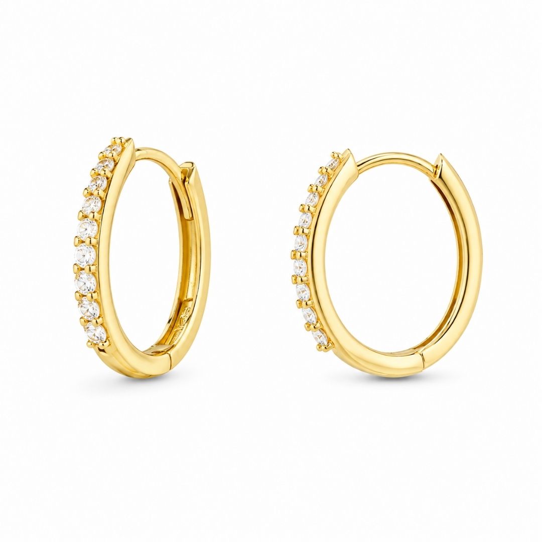 Pendientes Aro Ovalados de Oro 18K con Circonitas