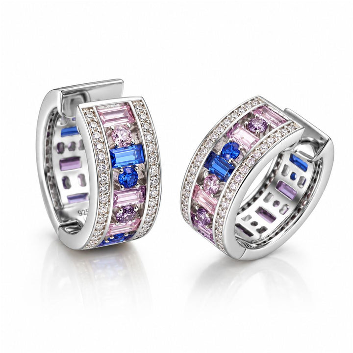 Pendientes Aro Plata 925 con Piedras Multicolor – Elegancia Moderna y Color Sofisticado