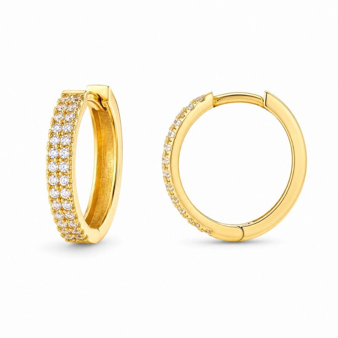Pendientes Aro de Oro 18K con Doble Fila de Circonitas