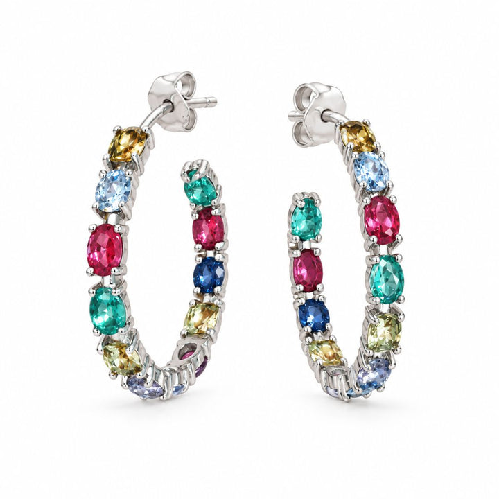 Pendientes Aros de Plata con Piedras de Colores 20 mm