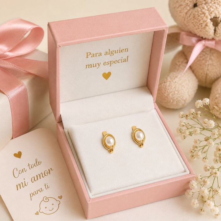 Pendientes Niña Oro 18K con Perla y Cierre Catalán