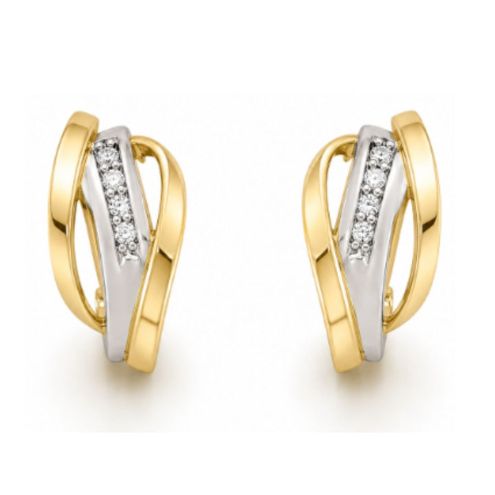 Pendientes Bicolor Oro 18K con Circonitas – Diseño Cruzado