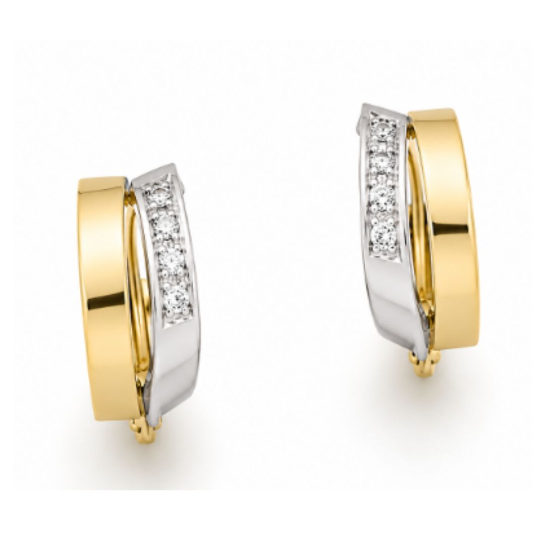 Pendientes Bicolor con Circonitas en Oro de 18K