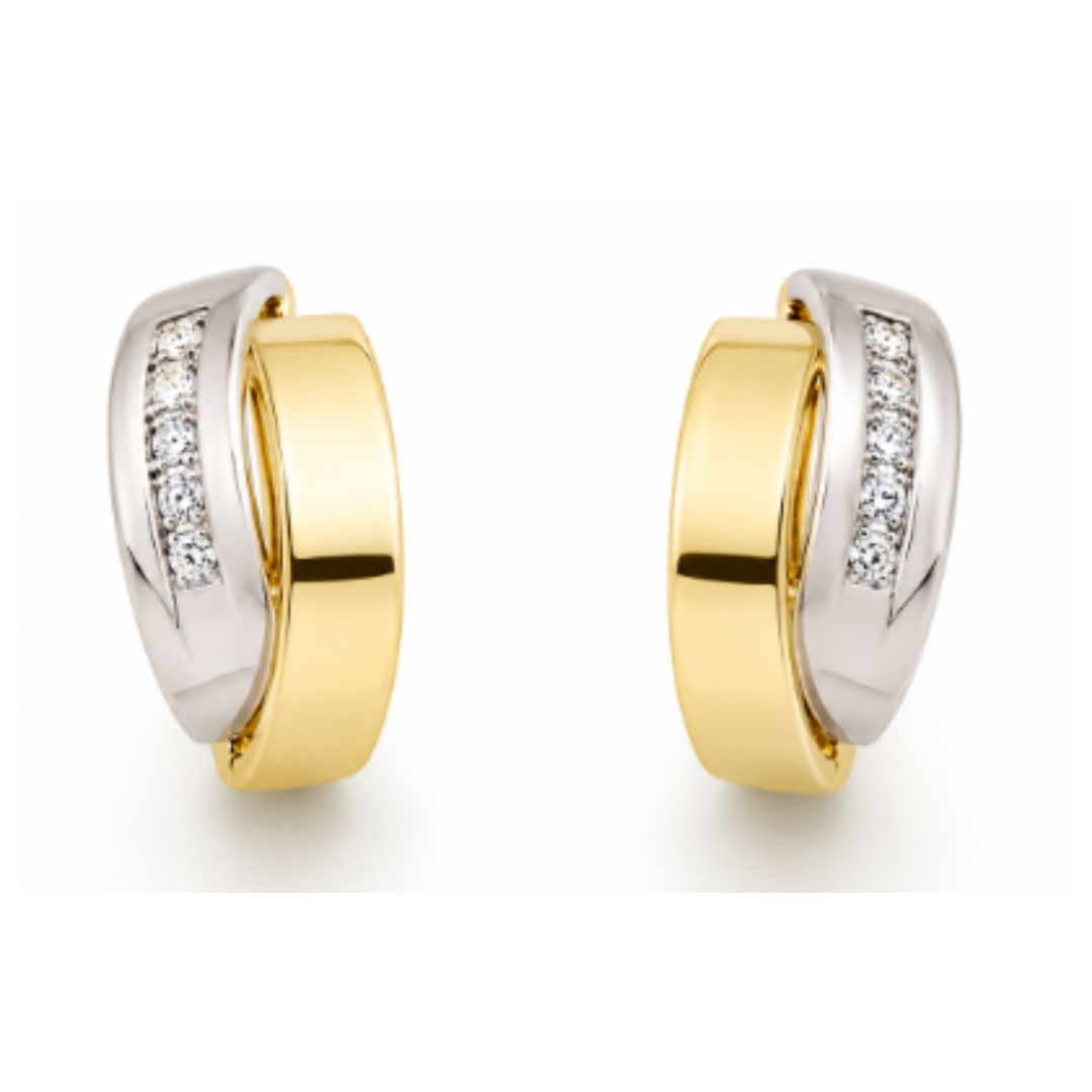 Pendientes Bicolor de Oro 18K con Circonitas