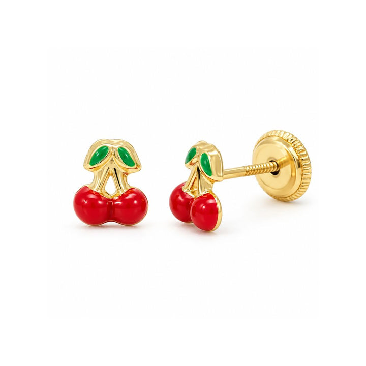 Pendientes Cerezas de Oro 18K con Esmalte y Rosca · 5,5 mm