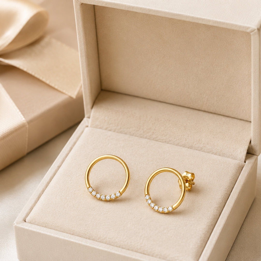 Pendientes Círculo Oro 18K con Circonitas