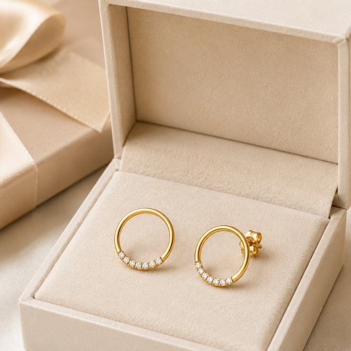Pendientes Círculo Oro 18K con Circonitas