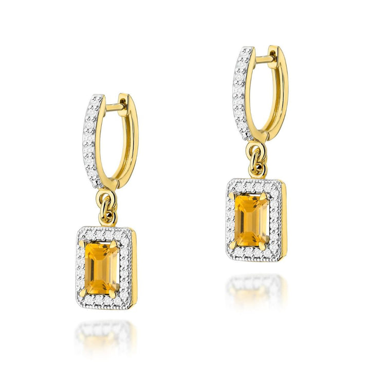 Pendientes Colgantes Oro 14K con Citrino y Diamantes Naturales