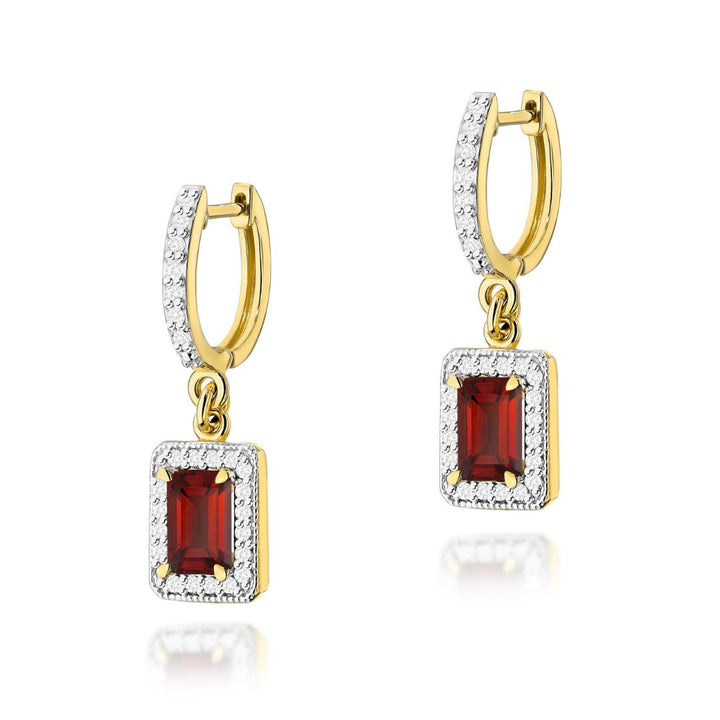 Pendientes Colgantes Oro 14K con Granate y Diamantes Naturales
