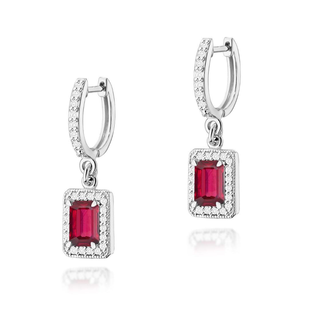 Pendientes Colgantes Oro 14K con Rubí y Diamantes Naturales