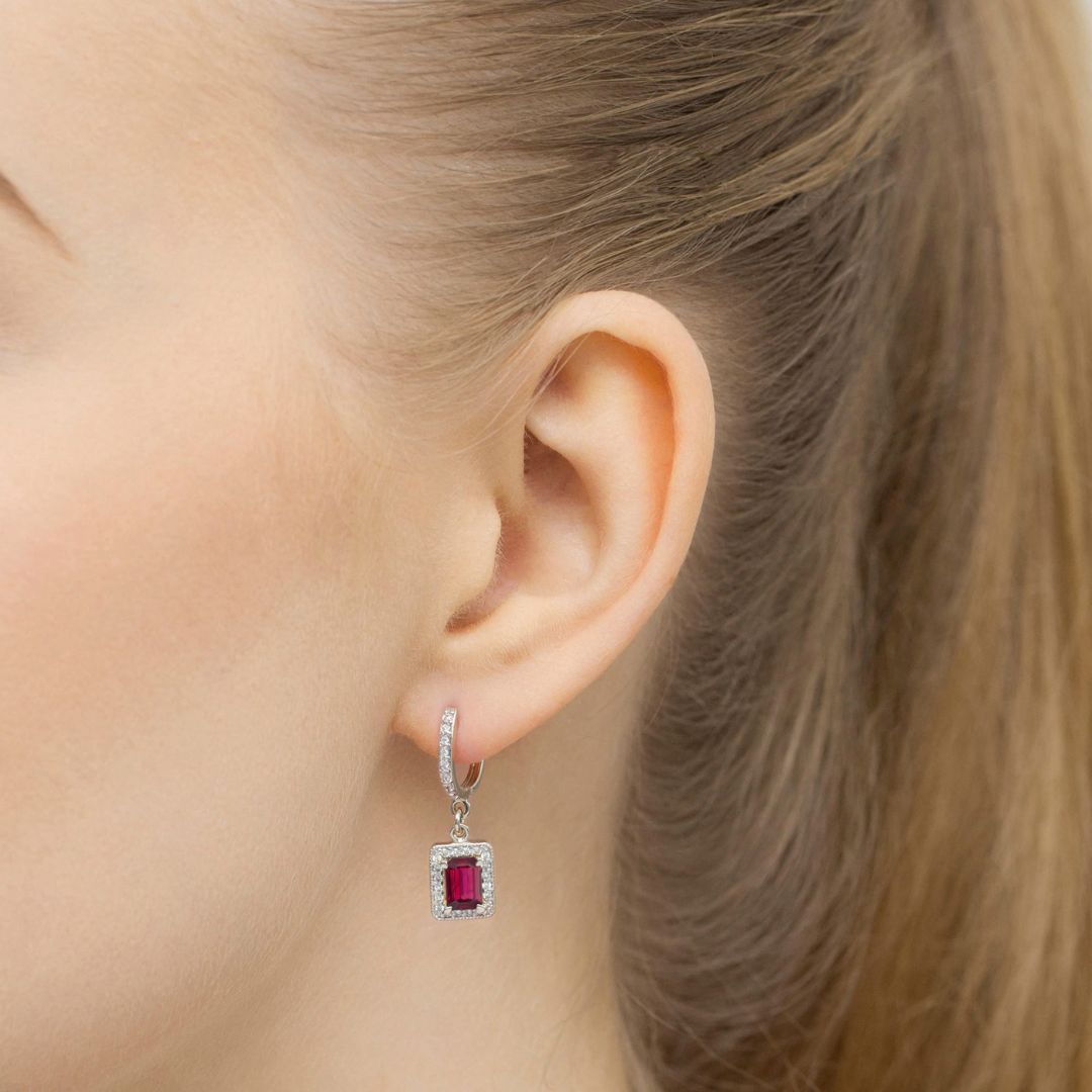 Pendientes Colgantes Oro 14K con Rubí y Diamantes Naturales