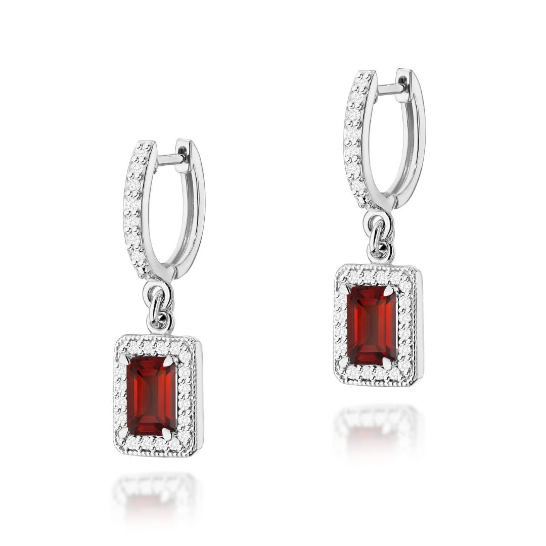 Pendientes Colgantes Oro 14K con Granate y Diamantes Naturales