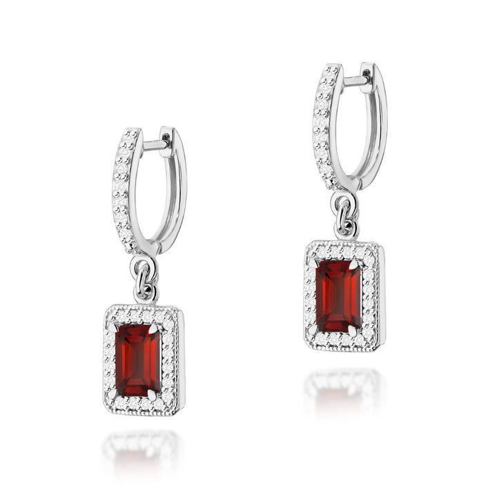 Pendientes Colgantes Oro 14K con Granate y Diamantes Naturales