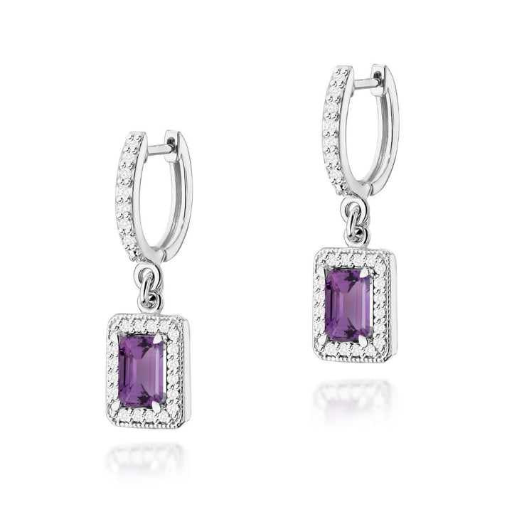 Pendientes Colgantes de Oro 14K con Amatista y Diamantes Naturales