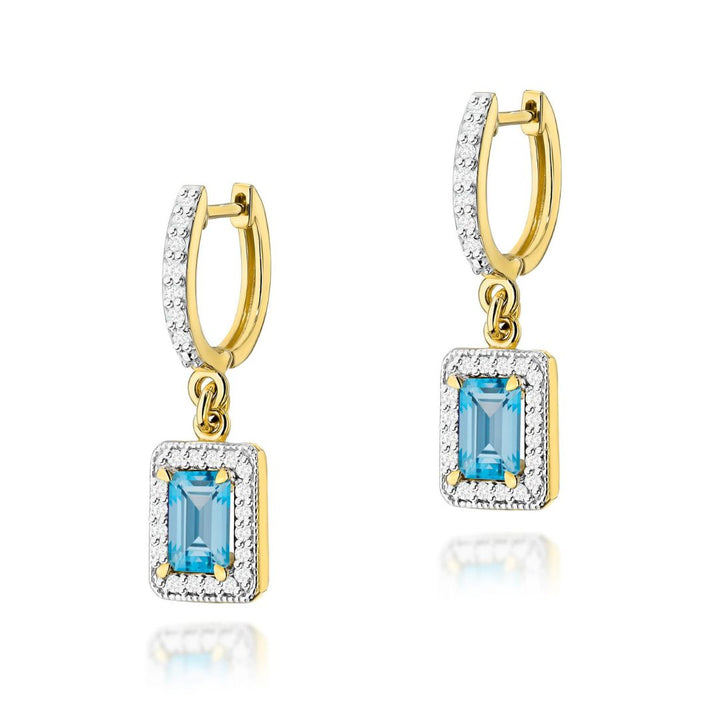 Pendientes Colgantes de Oro 14K con Topacio Swiss y Diamantes Naturales