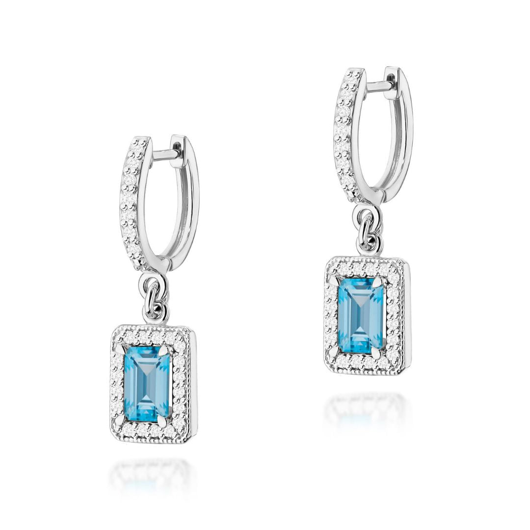 Pendientes Colgantes de Oro 14K con Topacio Swiss y Diamantes Naturales
