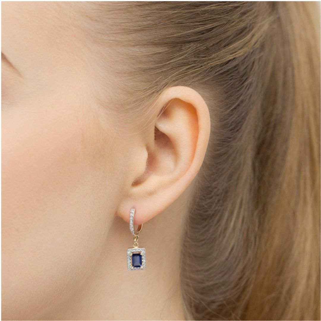 Pendientes Colgantes de Oro 14K con Zafiro y Diamantes Naturales