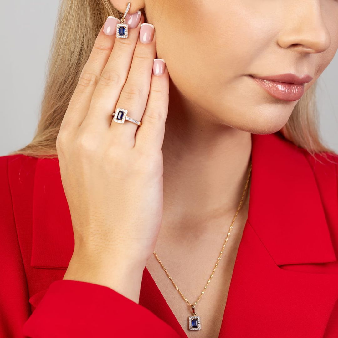 Pendientes Colgantes de Oro 14K con Zafiro y Diamantes Naturales