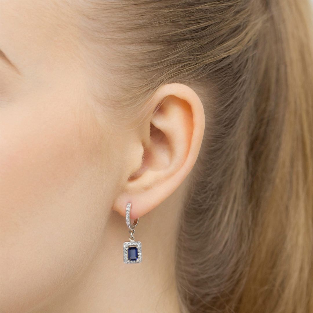 Pendientes Colgantes de Oro 14K con Zafiro y Diamantes Naturales