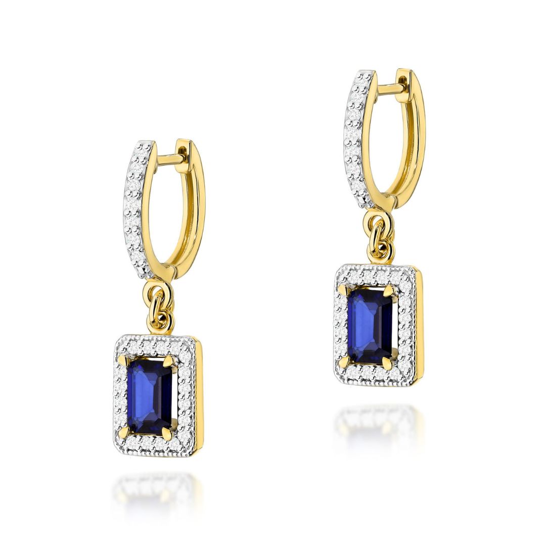 Pendientes Colgantes de Oro 14K con Zafiro y Diamantes Naturales