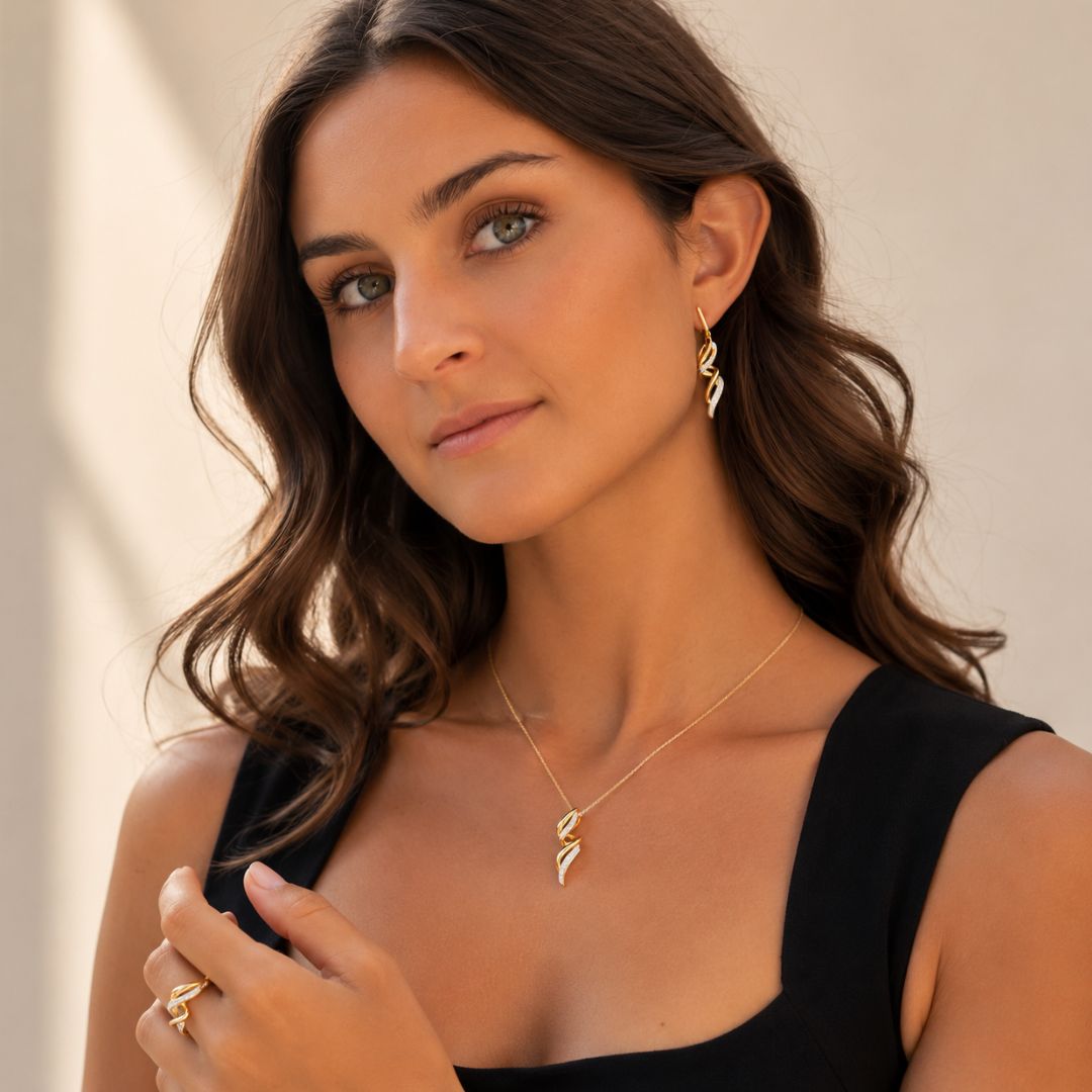 Pendientes Colgantes de Plata de Ley 925 Bicolor con Circonitas – Diseño Elegante