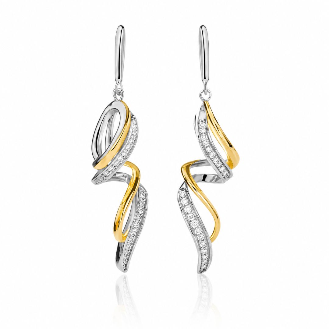 Pendientes Colgantes de Plata de Ley 925 Bicolor con Circonitas – Diseño Elegante
