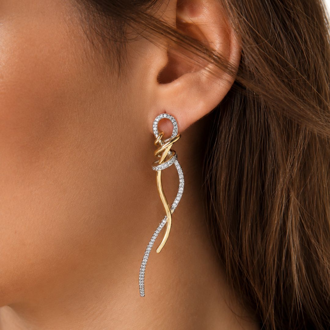 Pendientes Colgantes de Plata de Ley Bicolor con Circonitas – Diseño Espiral Elegante
