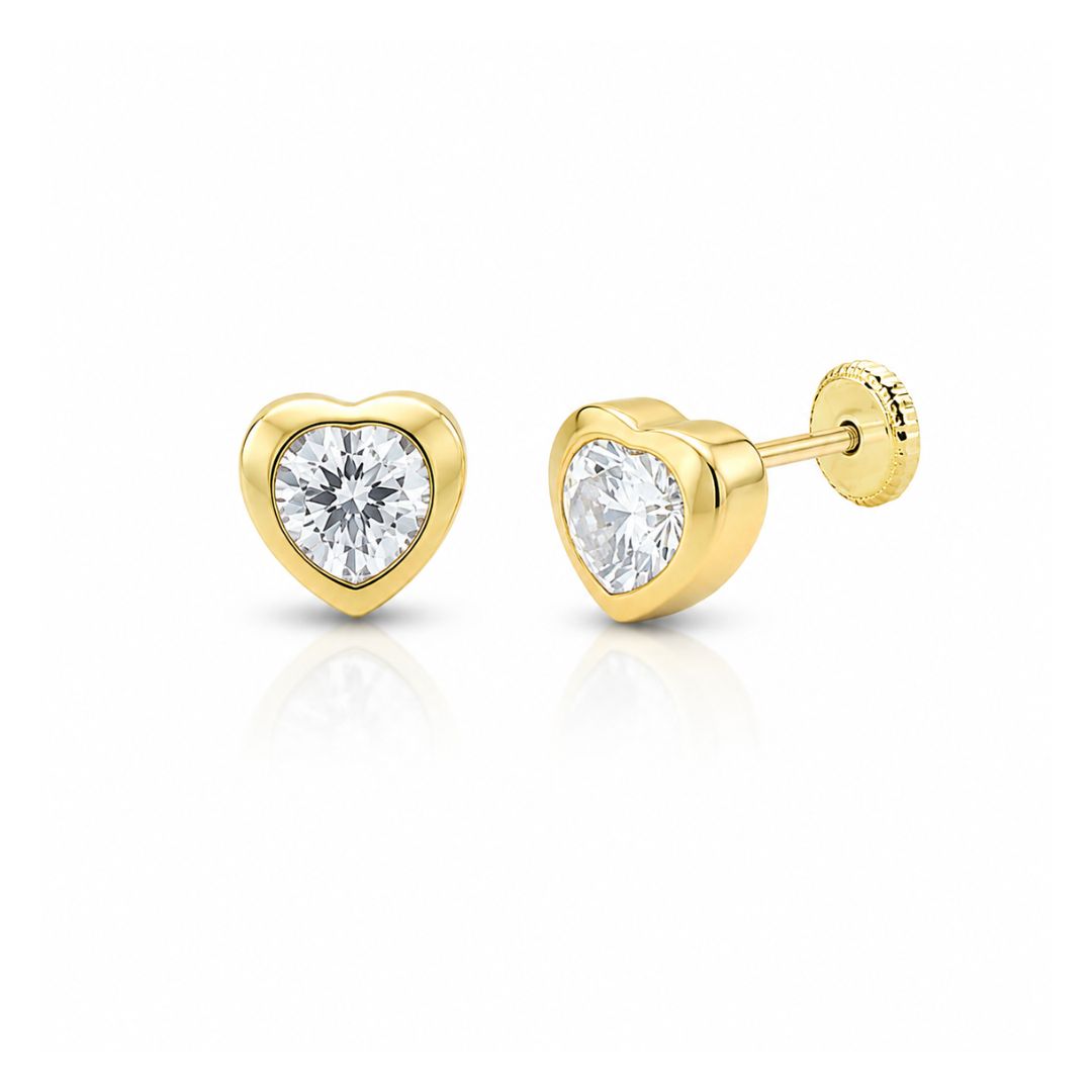 Pendientes Corazón Oro 18K con Circonita